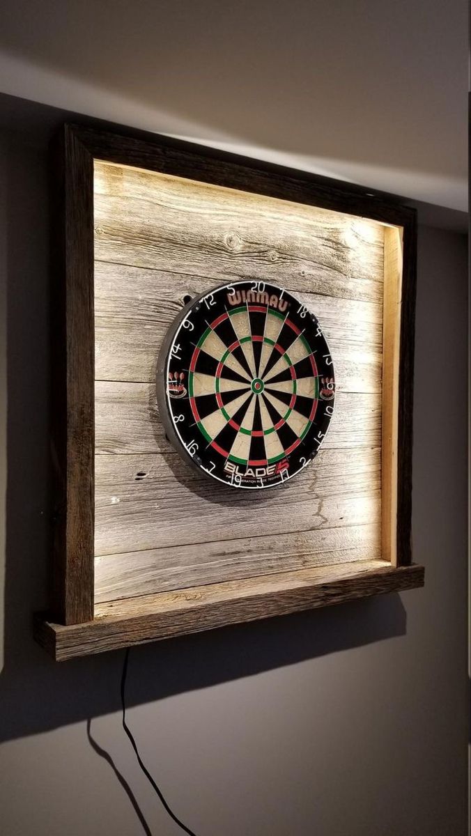 a dart board mounted to the side of a wall