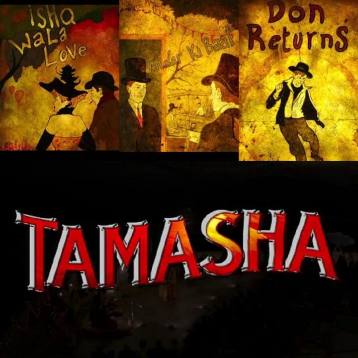 the words tamasha written in front of an image of two men with hats and tails