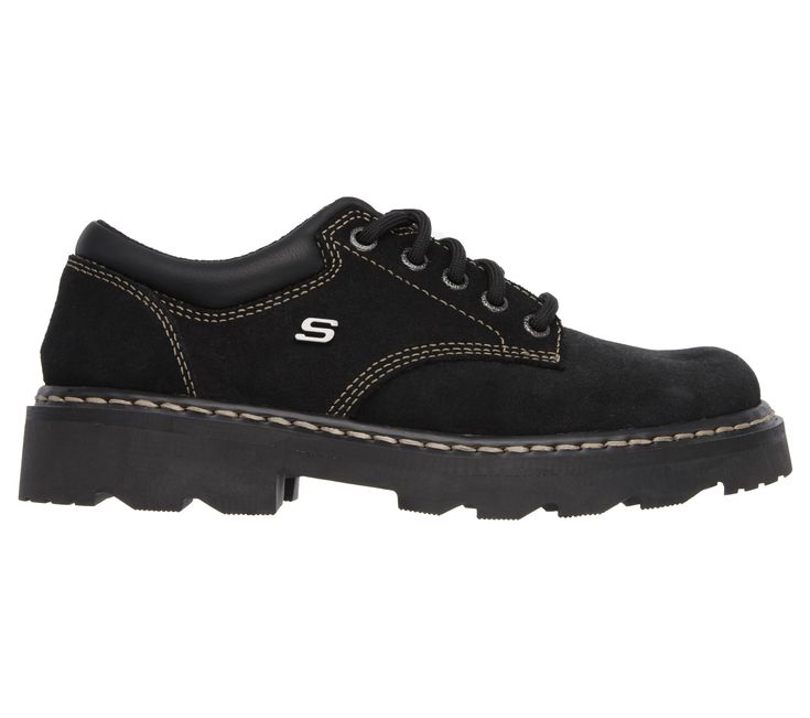 Look stylishly tough in the SKECHERS Parties-Mate oxford. Scuff resistant leather in a casual lace up oxford with plain toe. Stitching and overlay detail. | Skechers Women's Parties - Mate Shoes Low-top Oxfords With Stitched Sole For Workwear, Lace-up Lug Sole Oxfords For Work, Casual Oxfords With Lug Sole And Plain Toe, Lace-up Oxfords With Lug Sole For Work, Casual Low-top Oxfords For Work, Casual Plain Toe Lace-up Shoes With Lug Sole, Casual Lace-up Shoes With Lug Sole And Plain Toe, Casual Wingtip Oxfords With Lug Sole, Workwear Low-top Boots With Lug Sole