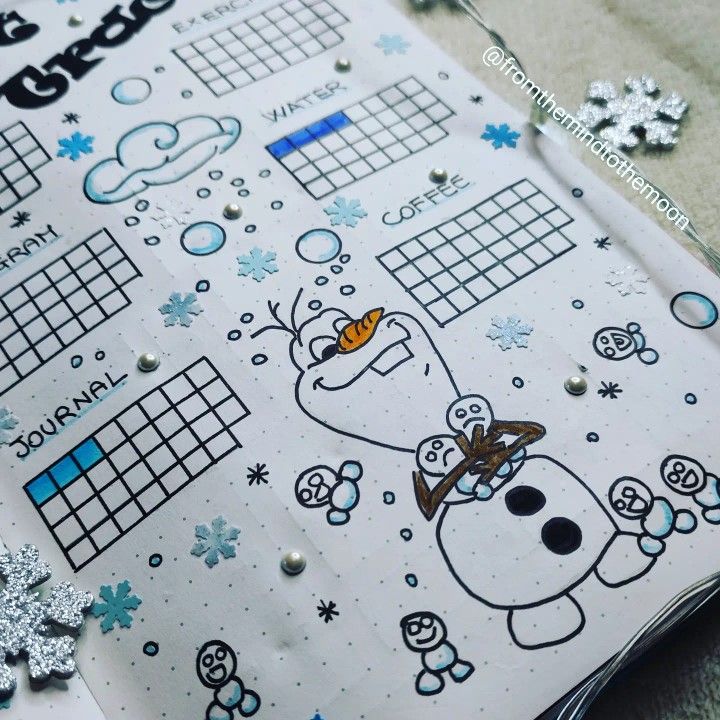 a sheet of paper that has snowflakes on it and some other things in the background