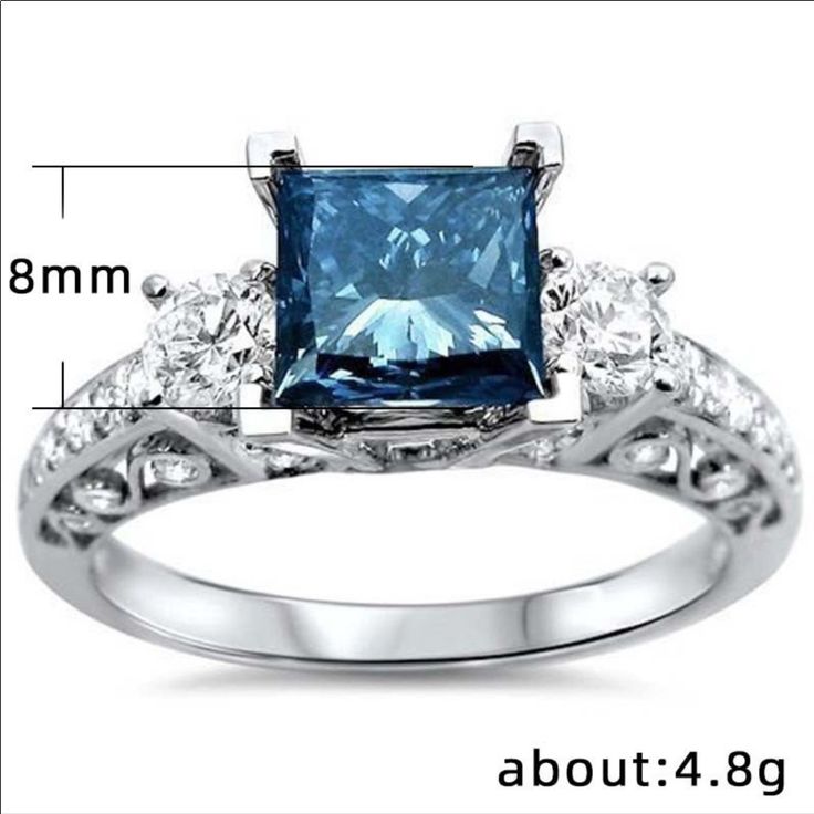 New High Quality Blue Topaz Zircon Ring Size: 7 Blue Sapphire Ring With Diamond Accents For Promise, Blue Cubic Zirconia Rings With Diamond Accents, Blue Crystal Promise Ring Fine Jewelry, Blue Crystal Promise Ring In Fine Jewelry Style, Blue Diamond Promise Ring With Accents, Blue Cubic Zirconia Promise Ring, Blue Topaz Jewelry With Brilliant Cut, Blue Birthstone Ring With Lab-created Sapphire Center Stone, Blue Lab-created Sapphire Birthstone Ring With Center Stone