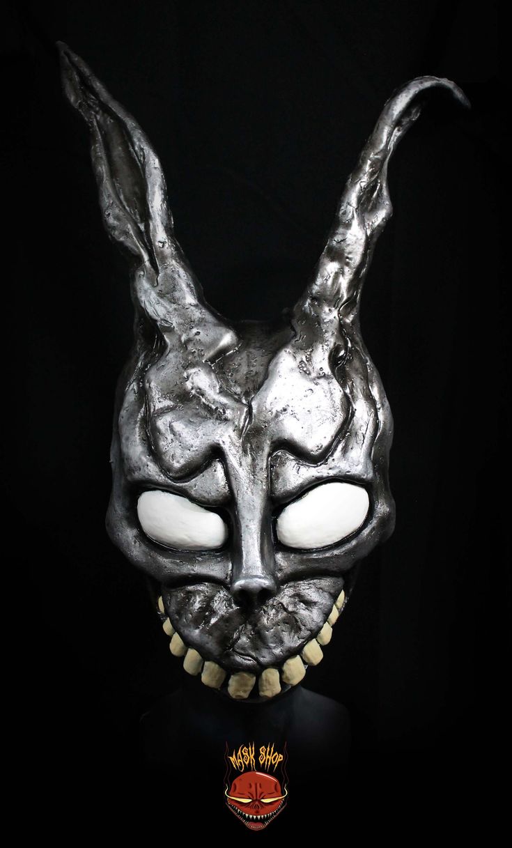 Fandmade inspirated frank the bunny mask material: polyurethane resin type of mask: half head subjection: elastic 3 cms width black accessory: interior padding production time: 1-2 weeks Frank The Rabbit, Frank The Bunny, Rabbit Mask, Jason Mask, Rabbit Costume, Bunny Mask, Polyurethane Resin, Black Accessories, The Bunny