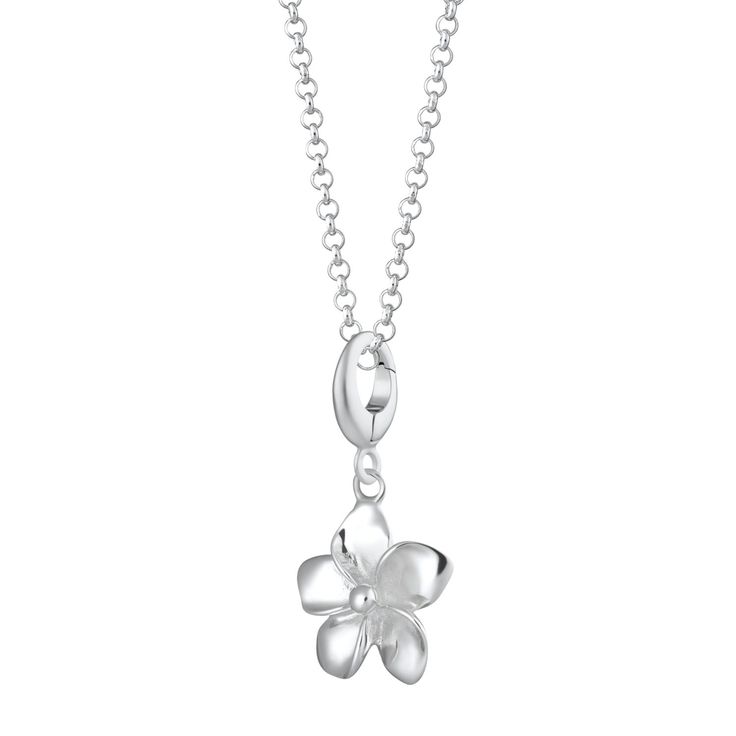 This lovely sterling silver flower charm necklace is a great way to tell someone they are your favourite! The gorgeous 3D flower design is inspired by the hibiscus.   All our charms attach with a clip-on clasp and are compatible with all other leading charm jewellery brands. Simply clip-on or slide-on to a chain, charm bracelet or charm carrier necklace.  All Lily Charmed jewellery comes presented in a beautiful gift box hand tied with ribbon. Material: Recycled 925 Sterling Silver.  At Lily Cha Sterling Silver Jewelry With 3d Flowers In Silver, White Gold Flower Charm Necklace, White Gold Sterling Silver Flower Necklace, Sterling Silver Flower Necklace In White Gold, Sterling Silver White Gold Flower Necklace, White Gold Jewelry With Flower Charm Pendant, Nickel Free Sterling Silver Flower Necklace, Sterling Silver Jewelry With 3d Flower Design, Sterling Silver Charm Necklaces With Flower Pendant