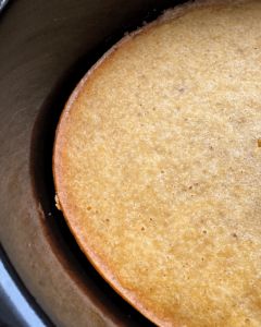 a close up of a cake in a pan