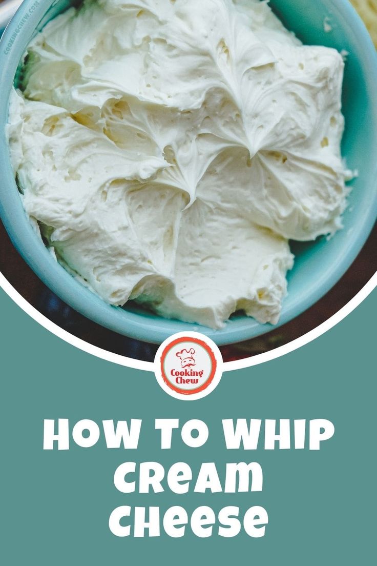 how to whip cream cheese in a blue bowl with text overlay that reads, how to whip cream cheese