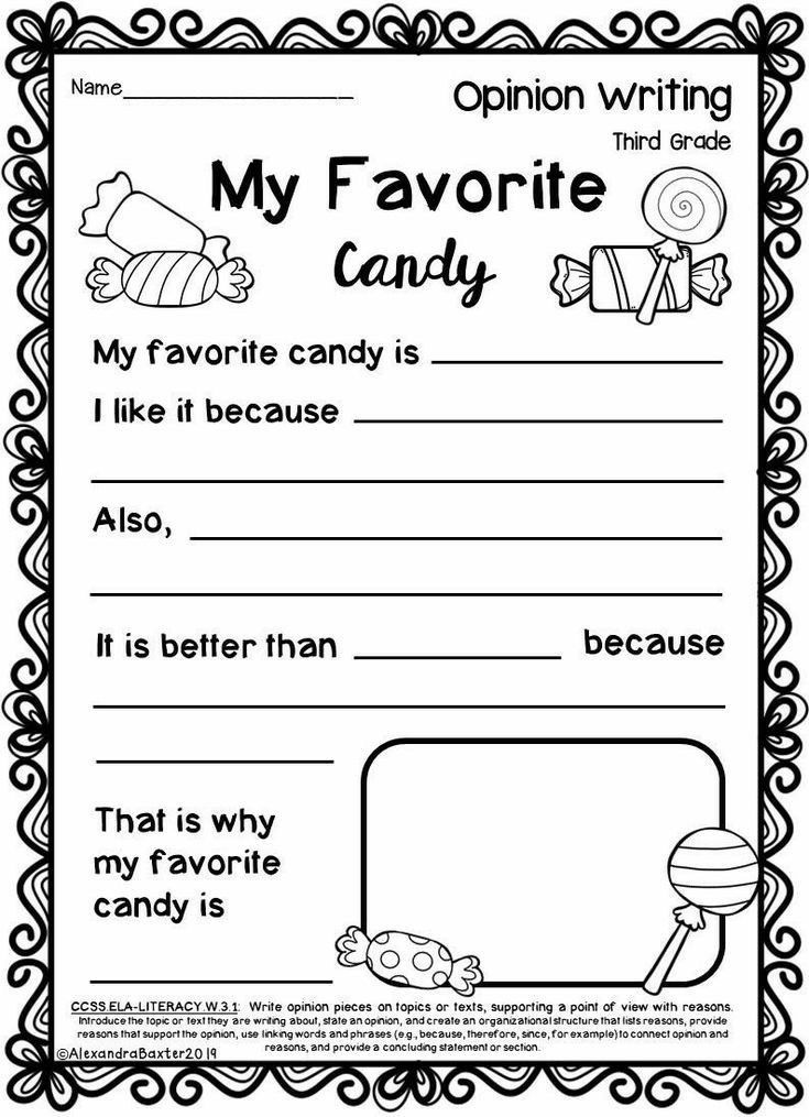 an opinion writing activity for children to practice their favorite candys and other things in the classroom