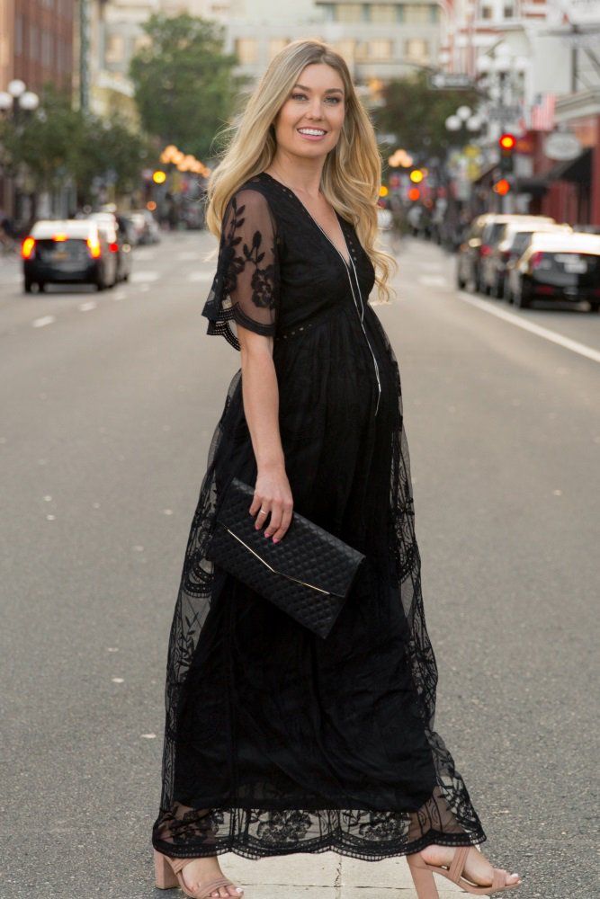 Black Lace Mesh Overlay Maternity Maxi Dress White Lace Maternity Dress, Maternity Dresses Casual, Pregnancy Dresses, Maternity Dresses Photography, Lace Maternity Dress, Pregnancy Dress, White Lace Shorts, Pregnant Wedding, Maternity Maxi Dress