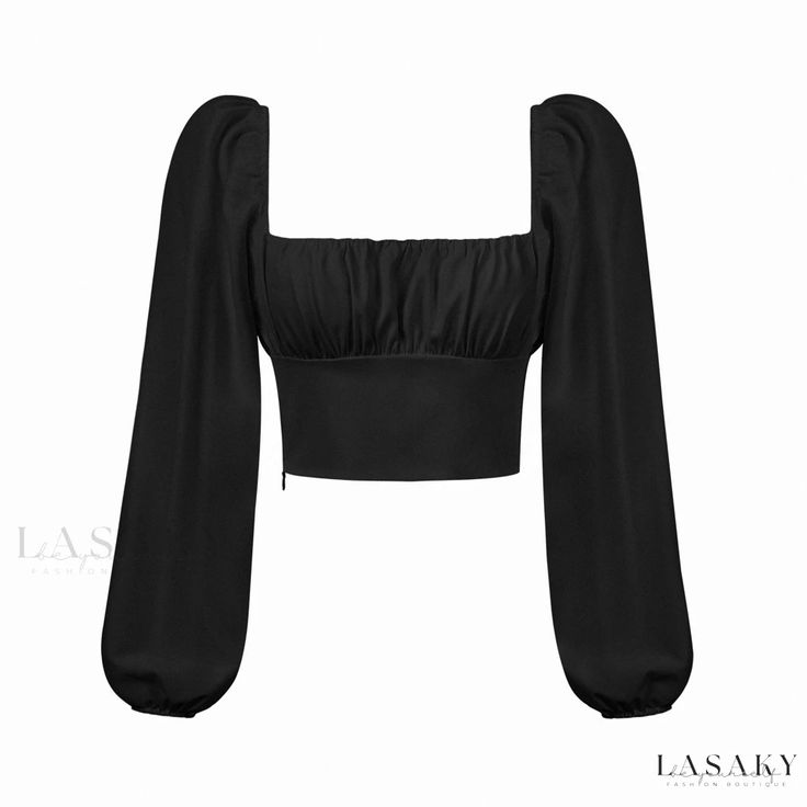 Lasaky - Sensual Short-Sleeved Slim-Fit Chiffon Blouse with a Square Neckline Crop Top With Long Sleeves, Crop Top Styles, Lantern Sleeve Top, Lantern Sleeved Blouses, Top With Long Sleeves, Y2k Clothes, Slim Fit Top, Blouse Short Sleeve, Cropped Tops