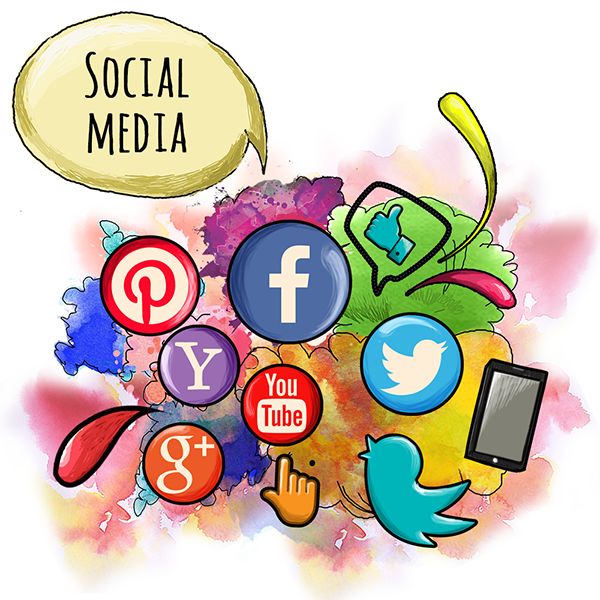 an image of social media surrounded by icons