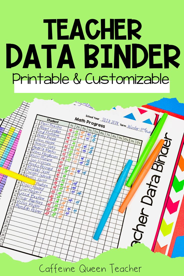 the teacher data binder printable and customizable for teachers to use in their classroom