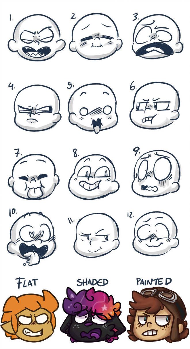 an image of cartoon faces with expressions drawn on them in different styles and sizes,