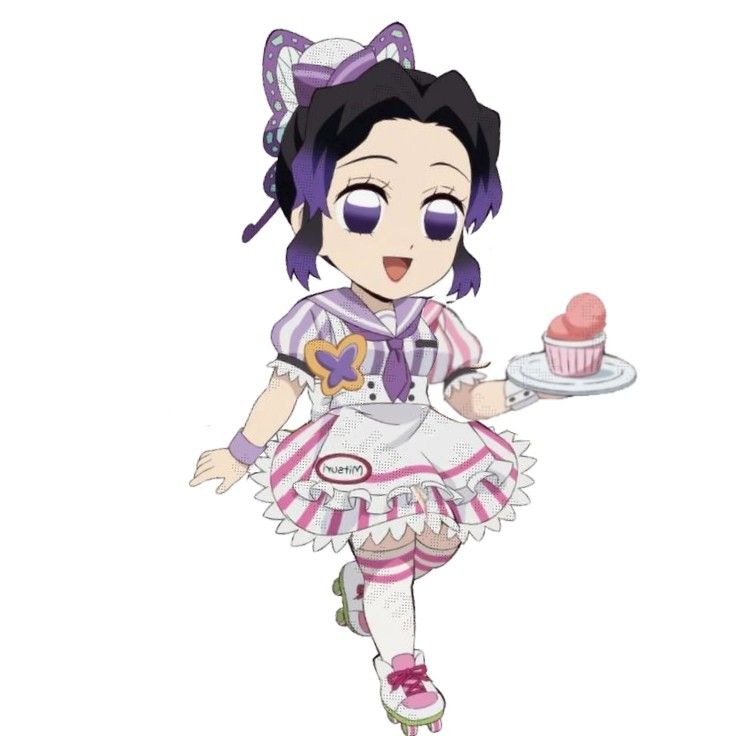 an anime character holding a cupcake on a plate