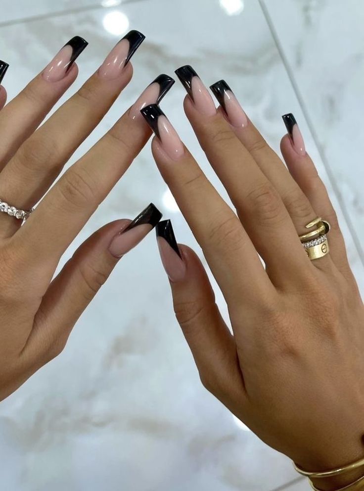 Black French Nails, Ombre Acrylic Nails, Nails Set, Classy Acrylic Nails, Long Acrylic Nails Coffin, Black French, Square Acrylic Nails, Fire Nails, Dream Nails