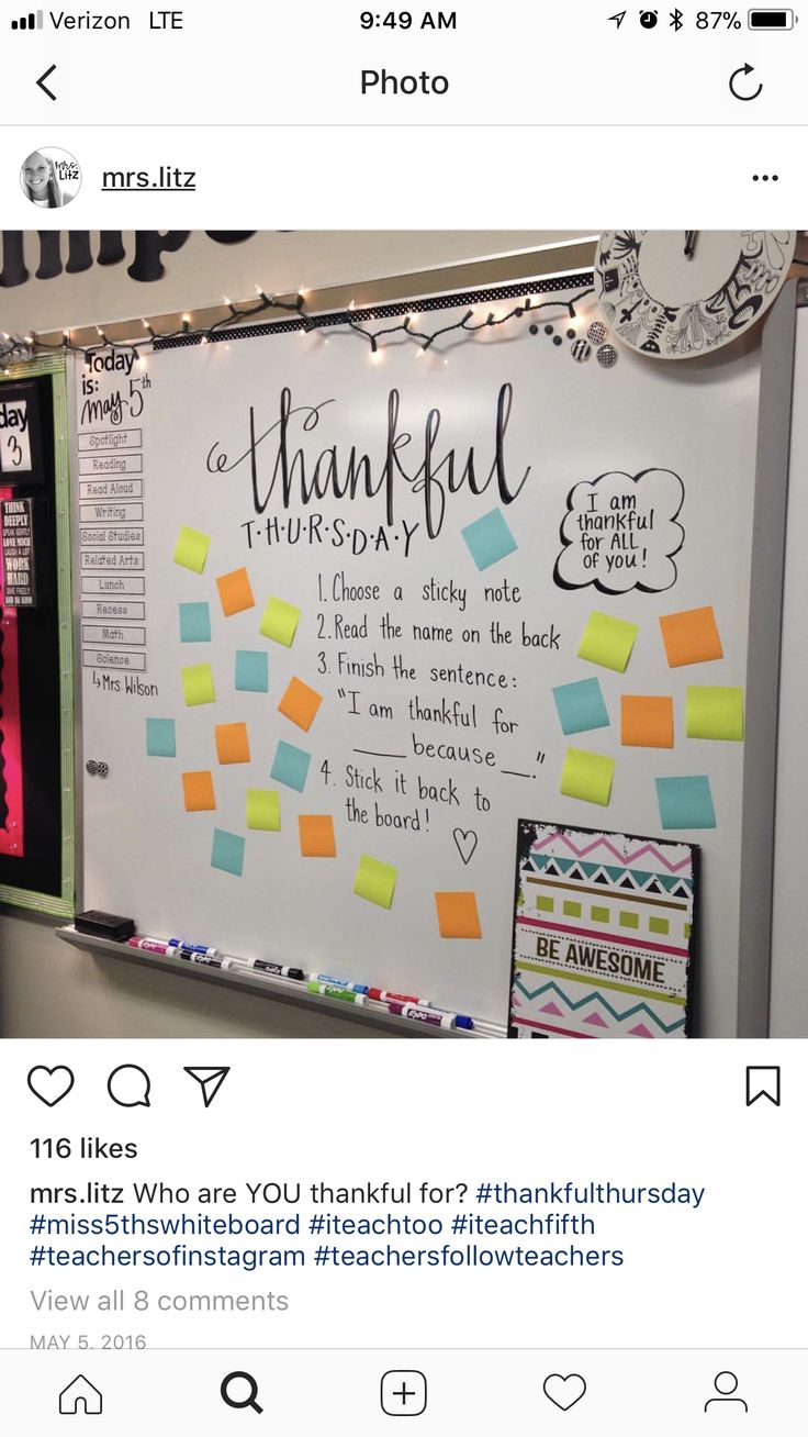 a bulletin board with post it notes attached to it and the words thank you written on it