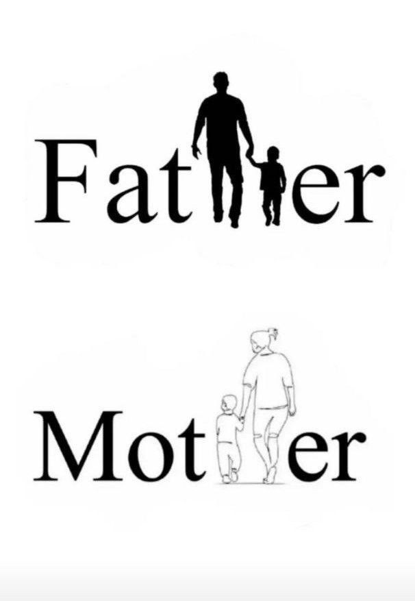 the words father, mother and child are shown in black on a white background with an image of a man walking behind them