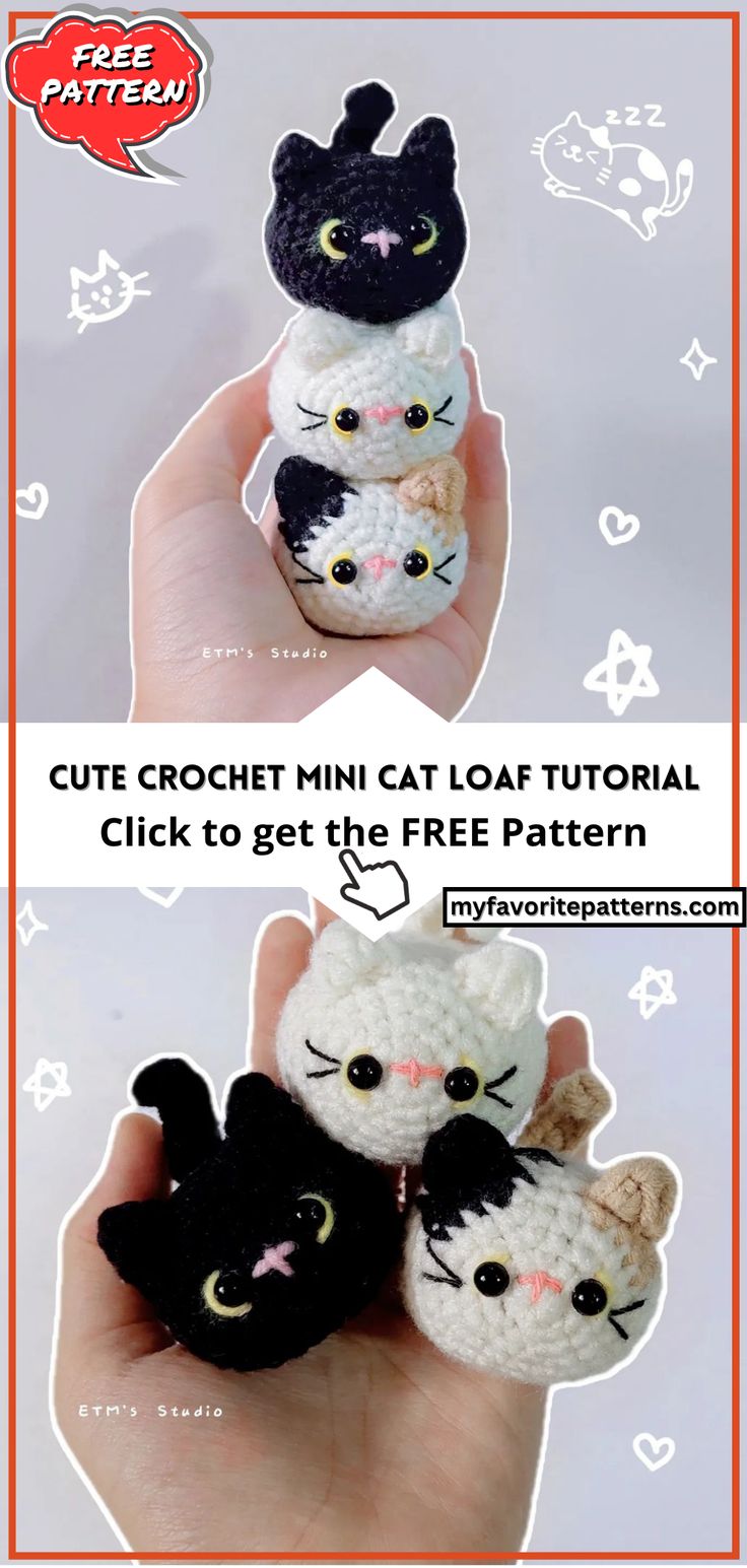 Cute Crochet Mini Cat Loaf Tutorial Crochet Mini Cat Loaf, Simple Cat Crochet Pattern, Cute Simple Amigurumi, Crochet Cat Loaf, Crochet Patterns Cat Toys, Cute Crochet Cat Free Pattern, Loaf Cat Amigurumi, Mini Crochet Cat Free Pattern, Pocket Cat Crochet Pattern