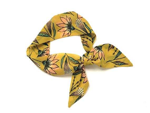 Yellow Floral Short Skinny Scarf Hair Head Wrap Ponytail Tote Bag Scarf Choker Neck Wrist Scarf Gift for Her Top Selling Items Ready To Ship #skinnyscarf #neckscarf #mustardscarf #scarves Short Hair Scarf, Scarf Hairstyles Short, Scarf Choker, Bun Braid, Wrap Ponytail, Womens Neck Scarf, Mustard Scarf, Mustard Fashion, Hair Scarves