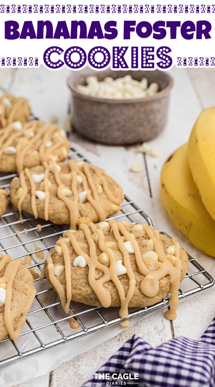 banana fosterer cookies with peanut butter and marshmallows on a cooling rack