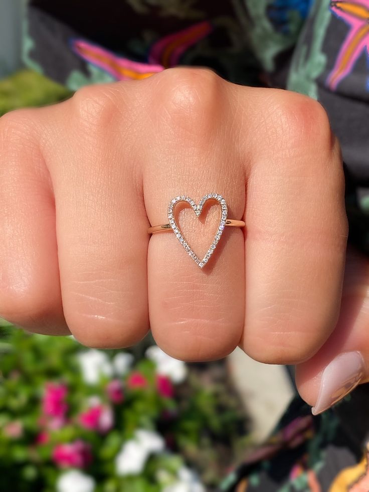 14K Solid Gold .11 CTW Natural Diamonds Size: 7 Open Heart Ring, Demi Fine Jewelry, Open Heart, Diamond Sizes, Diamond Heart, Cleaning Jewelry, Chains Jewelry, Free Giveaway, Heart Ring