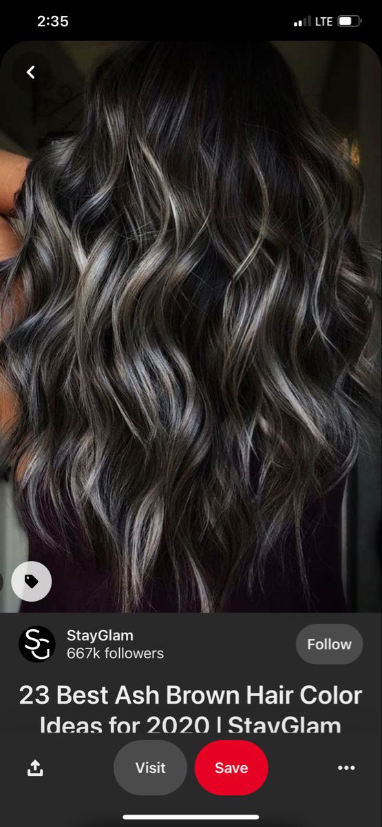 Black Hair With Platinum Lowlights, Black Hair With Lowlights Dark, Black Hair Silver Balayage, Ash Highlights For Dark Brown Hair, Low Lights For Dark Hair, Low Lights For Black Hair, Dark Hair With Peekaboo Highlights, Lowlights For Black Hair, Gray Balayage On Dark Hair