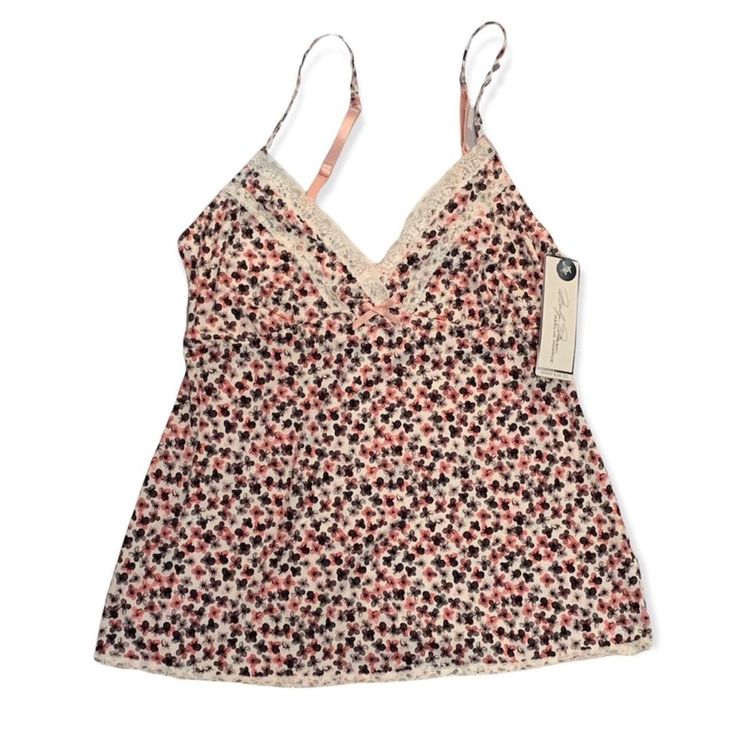 Nwt Marilyn Monroe Floral Lace Camisole Sleepwear Tank Top Lingerie Top Lace Detailing With A Bow And Adjustable Straps Size: Medium Daywear Sleeveless Bra-friendly Camisole, Bra Friendly Sleeveless Camisole For Daywear, Sleeveless Bra-friendly Camisole For Daywear, Fitted Camisole Sleepwear With Adjustable Straps, Bra-friendly Sleeveless Camisole For Daywear, Summer Sleep Tops With Built-in Bra, Floral Print Camisole Sleepwear, Cami Sleepwear With Built-in Bra, Sleep Tops With Spaghetti Straps And Built-in Bra