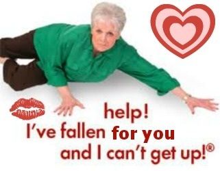 an old woman laying on the ground with her hands out and texting help i've fallen for you and i can't get up