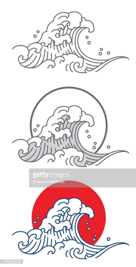 japanese waves and clouds on white background