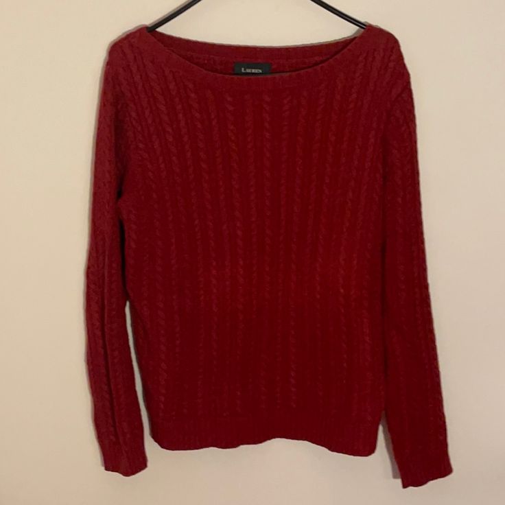 Lauren By Ralph Lauren Women’s Red Sweater. Size Medium. 100% Cotton. Never Worn. Casual Red Soft Knit Top, Red Casual Soft Knit Top, Cozy Red Soft Knit Top, Burgundy Crew Neck Sweater, Casual Red Sweater, Red Cable Knit Crew Neck Top, Casual Knitted Burgundy Sweater, Casual Burgundy Knitted Sweater, Cozy Red Textured Knit Sweater