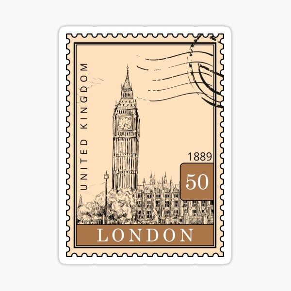 a postage stamp with the big ben clock tower in london, england on it sticker