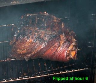 a steak is cooking on the grill in an open oven with words flipped at hour 6