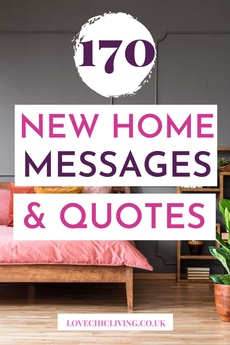 a bed with the words 70 new home messages and quotes