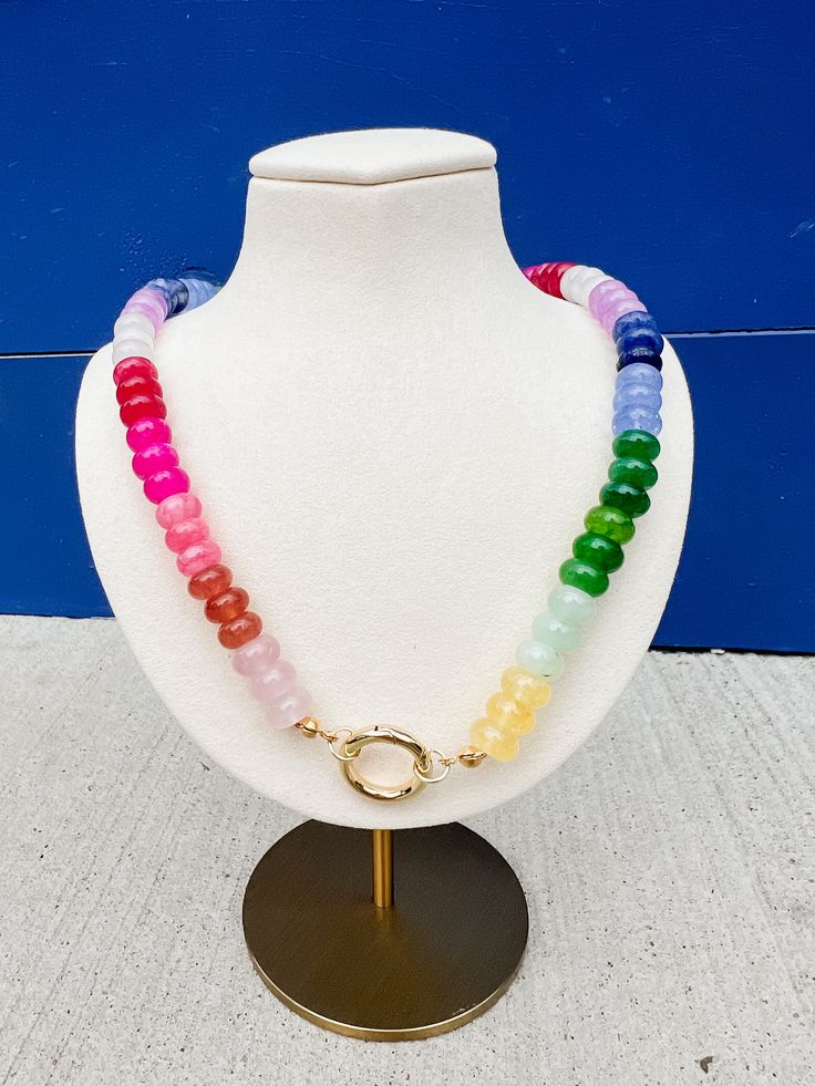 Add a pop of color to your outfit with our Rainbow Necklace Luxe- Popsicle! This on trend necklace stack features vibrant gemstones, making it a best seller with five stars. Stand out and be the envy of others with this playful and stylish piece. Product Details: 16" lobster claw 2" extender functional toggle for adding charms Trendy Multicolor Single Strand Necklaces, Trendy Multicolor Single Strand Necklace, Trendy Colorful Necklaces With Round Beads, Trendy Multicolor Single Strand Jewelry, Casual Multicolor Necklaces For Everyday, Casual Multicolor Everyday Necklaces, Trendy Multicolor Jewelry For Everyday, Trendy Multicolor Jewelry, Trendy Multicolor Everyday Jewelry