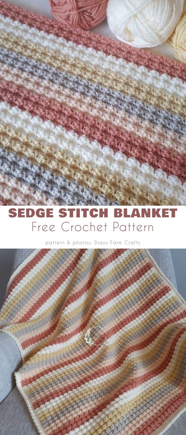 a crocheted blanket is shown with the text, sedge stitch blanket free croche