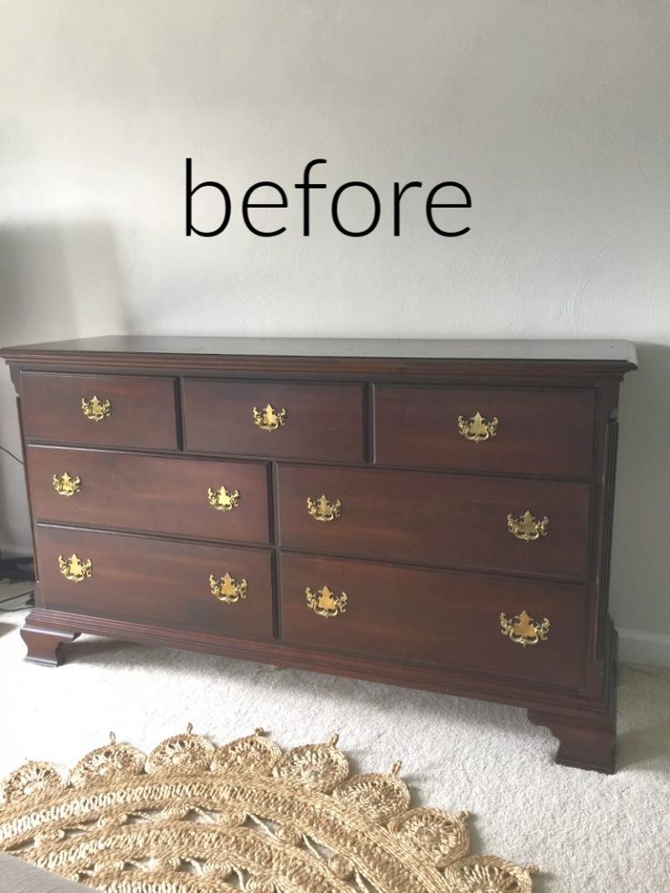 an old dresser has been painted gold with the word before on it's side