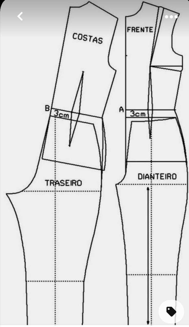 the front and back view of a sewing pattern, with measurements for each part of the pants