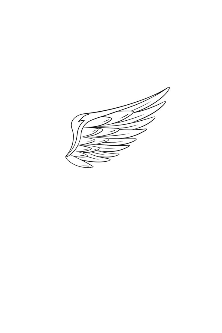 a black and white drawing of an angel wing