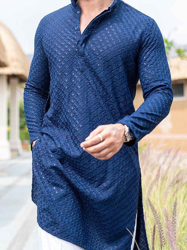 "Welcome to my shop shop sifatart   We deal with a variety of clothes viz Indian kurta , African clothing, beautiful clothing with links on the hands. Men Chikankari Suit, Mirror work Kurta men's, men's tunic, men's fashion Give yourself the best ethnic look by wearing this Top and Bottom Set. Made of rich cotton blend fabric this regular-fit set comprises a full-sleeved Indian kurta This outfit with Morris will look apart on special occasions. material 100%  Cotton Chikankari Color:  Blue Chikankari  Length: 40 inch Shirt Chest is a measurement for the shirt (not body) As per standard, for best loose fitting 6 inches gap should be there between the actual chest size and shirt chest size The size chart is below Men's Sizes Actual Body Chest - Ready Shirt Chest I Add 6\" Inches Lose Fitting Kurta For Man Design, Men Kurta Designs Style Mirror Work, Traditional Mens Outfit, Party Wear Kurta For Men, Chicken Work Kurta Designs Men, Chikankari Suits Men, Lakhnawi Kurta For Men, Party Kurta For Men, Kurta Styles Men