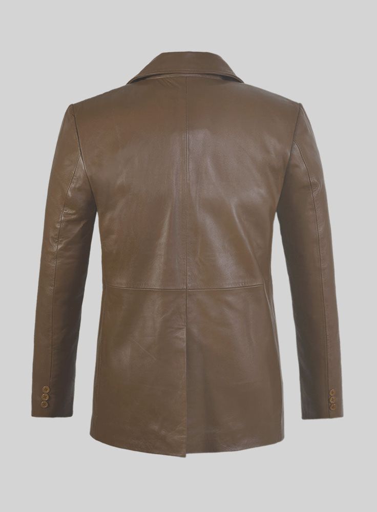 Equally balance confidence and authority with our Soft King Brown  Leather Pea Coat that embodies an timeless elegance in your wardrobe. Made from pure napa leather, this pea coat with a classic double-breasted design and sleek lapels with stylish buttoned look in warm brown hue accentuates the wearer with sense of understated luxury.  So elevate your casual looks or add a polish to your formal attire with this coat that demands command and admiraton from all.  Made Using Pure Napa Sheep Skin Soft Leather.    Look includes     Soft King Brown  Leather Color   Click 'Customize Now' to modify the look if needed.  Made as per your measurements Luxury Semi-formal Pea Coat With Double Button Closure, Sleek Double-breasted Semi-formal Outerwear, Luxury Leather Outerwear With Double-breasted Button, Luxury Leather Double-breasted Outerwear, Luxury Pea Coat With Notch Lapel And Button Closure, Leather Long Coat With Double-breasted Button, Luxury Double-breasted Pea Coat With Lapel Collar, Double-breasted Leather Long Coat, Winter Leather Outerwear With Double-breasted Buttons