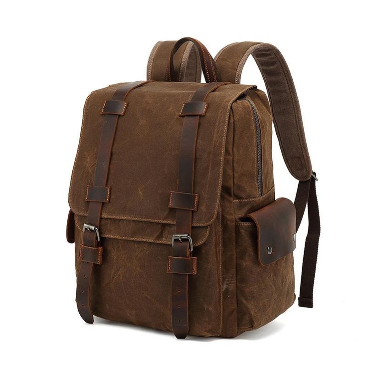 Woosir Designer Computer Backpacks for Travel or Schools Large Capacity Laptop Backpack For Outdoor, Outdoor Laptop Backpack, Travel Backpack With Adjustable Straps In Canvas, Casual Leather Backpack With Flap And Adjustable Strap, Outdoor Flap Backpack With Pockets, Casual Rectangular Leather Backpack For Outdoor, Outdoor Backpack With Multiple Pockets, Brown Canvas Laptop Backpack, Back To School Rectangular Laptop Bag