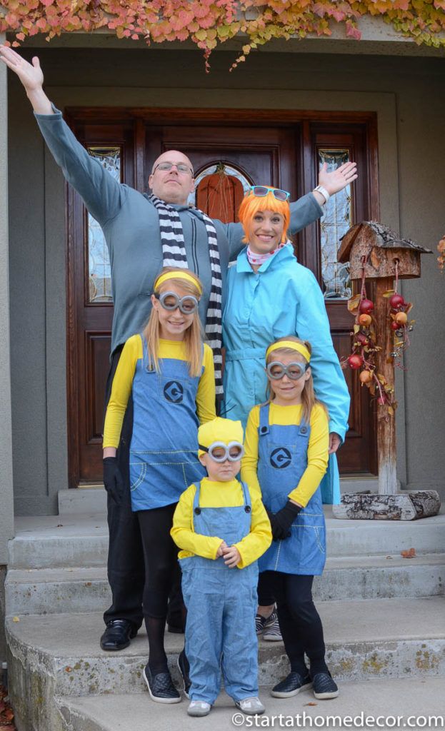 the family is dressed up as minion and bee from despicable me for halloween