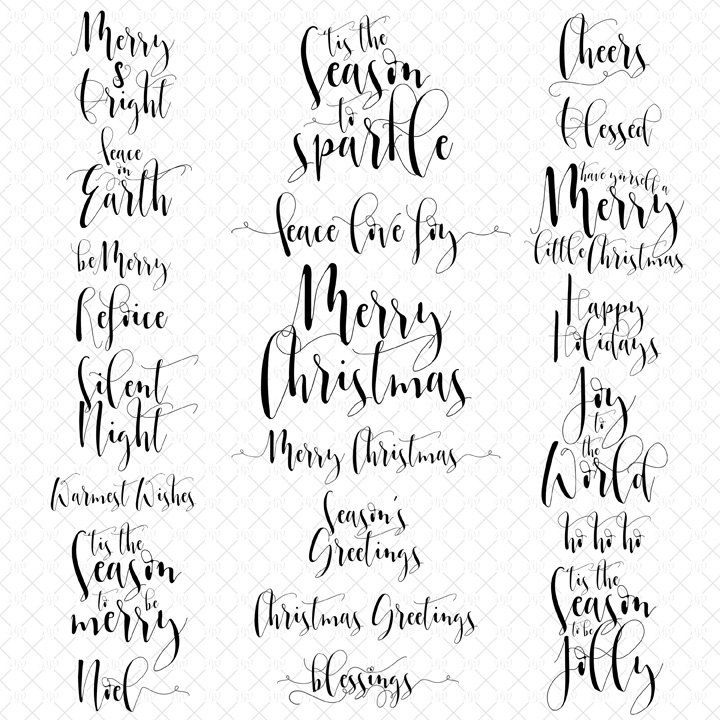 six christmas calligraphys in different styles