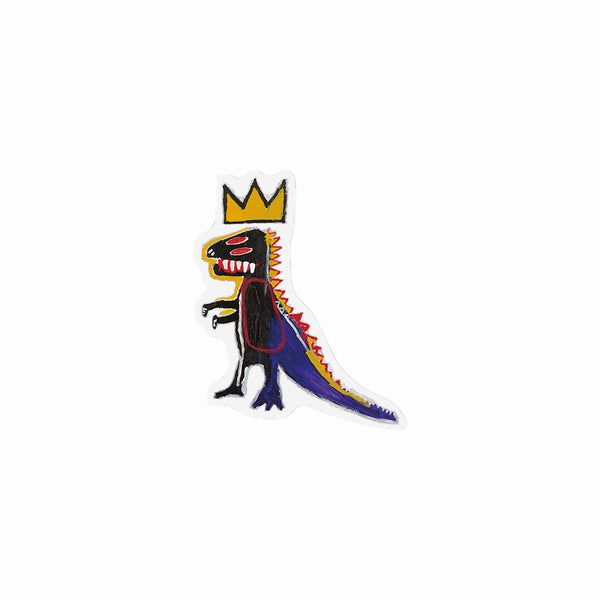 a dinosaur with a crown on it's head is shown in the middle of a white background