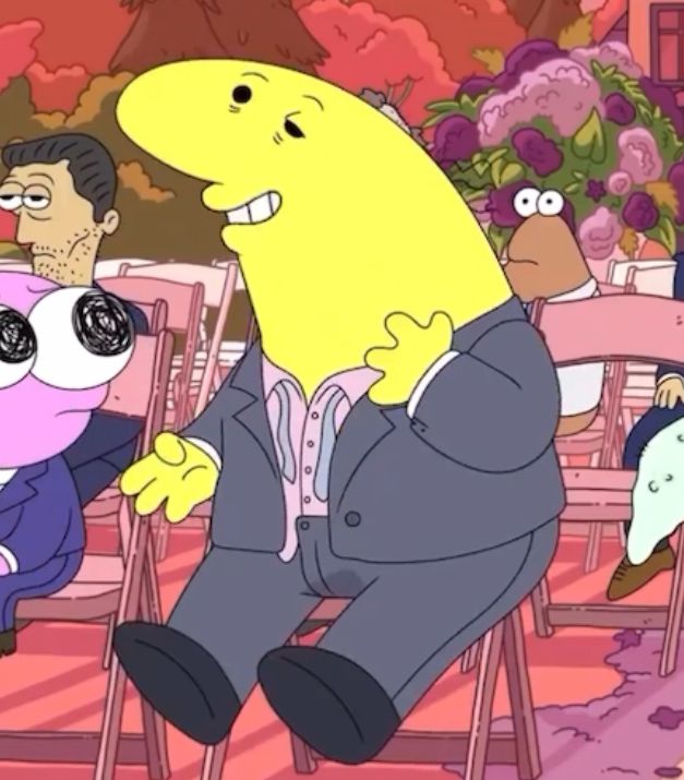 the simpsons character is sitting in front of other characters