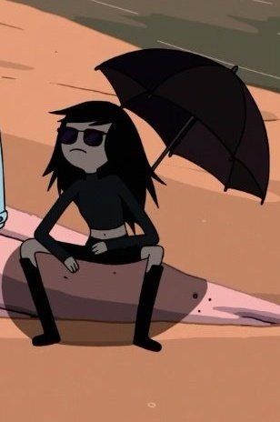 a cartoon character sitting on the ground with an umbrella