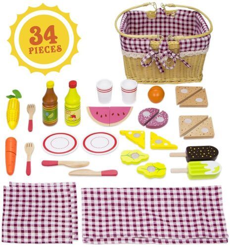 play food set in the shape of a picnic basket