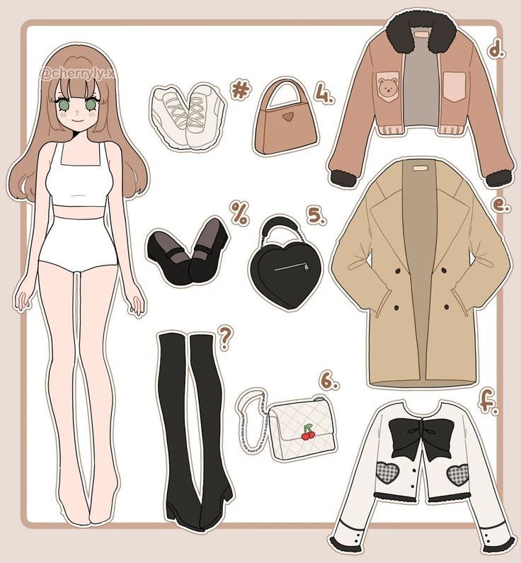 a paper doll with clothes and accessories