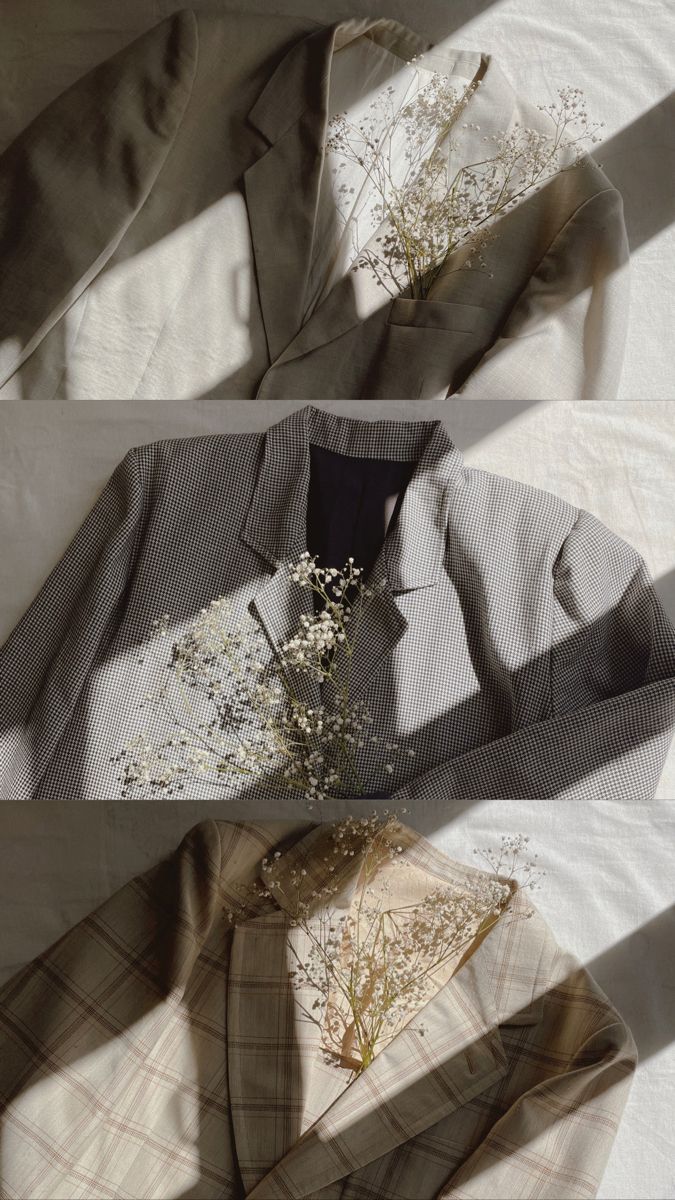 three different images of shirts and flowers on a bed