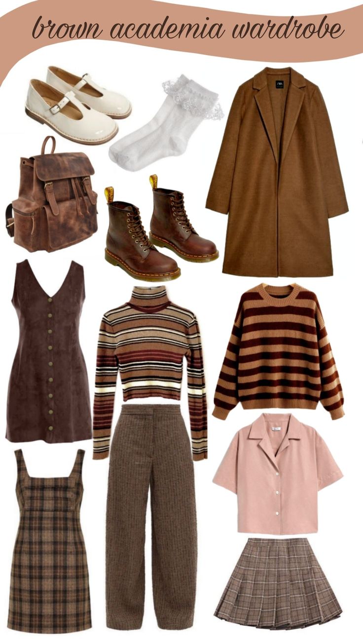 dark academia outfit style wardrobe aesthetic Brown Academia Outfit, Brown Academia, Library Chic, Academia Aesthetic Outfit, Autumn Woman, Dark Academia Outfits, Dark Academia Outfit, Academia Clothes, Academia Outfits