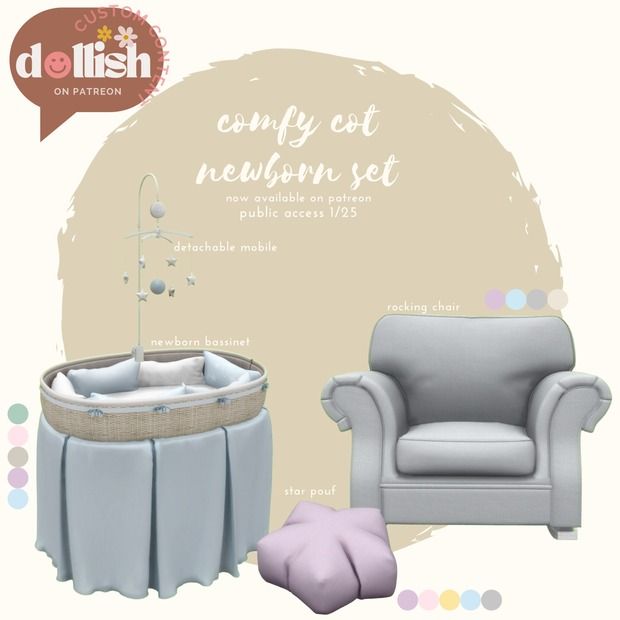 an image of a baby's room set with furniture and accessories for the nursery