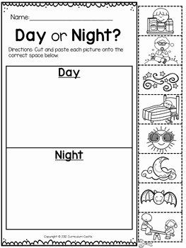 a printable day or night worksheet for students to practice their writing skills